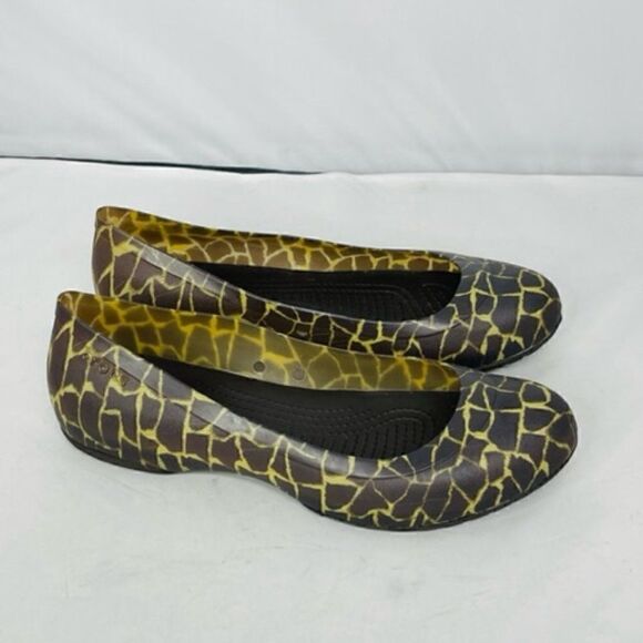 Crocs Giraffe Print Ballet Flats Animal Print Brown Tan Women’s Size 9 Very good - Picture 6 of 8